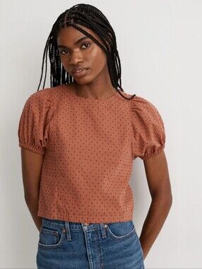 Jacquard Puff-Sleeve Top In Micro Cross Ground Clove Womens 4